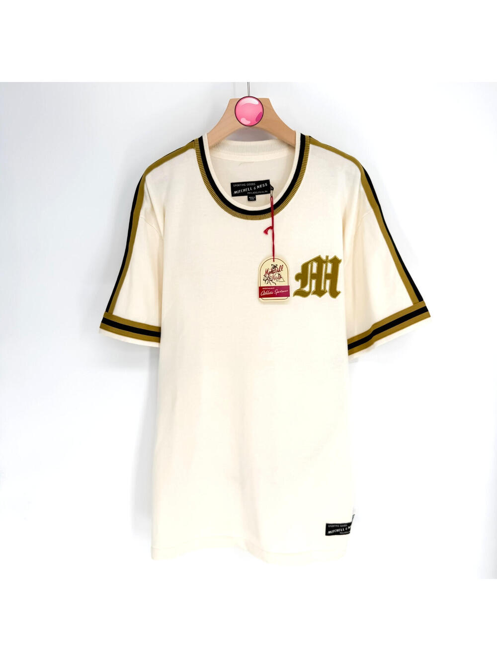 Mitchell & Ness Monogram Shooting Shirt Cream Gold Cotton Men's XL NWT Authentic